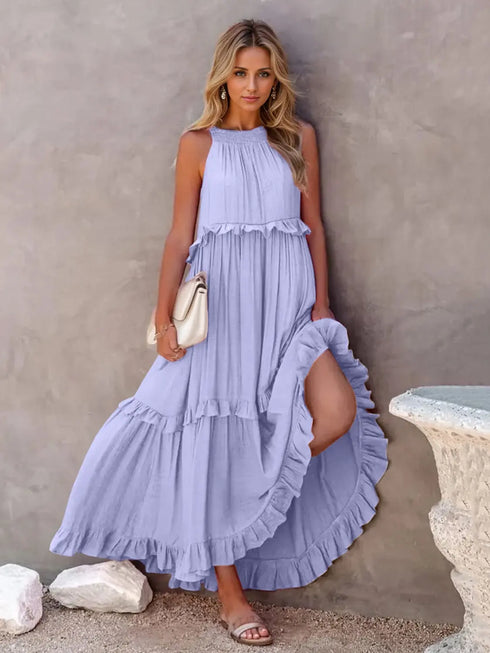 'Galatea' Ruffled Sleeveless Maxi Dress - Celes Fashion
